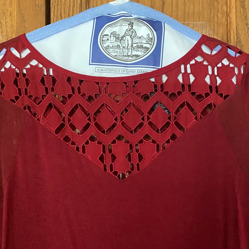 BKE Red Lace Detail Top